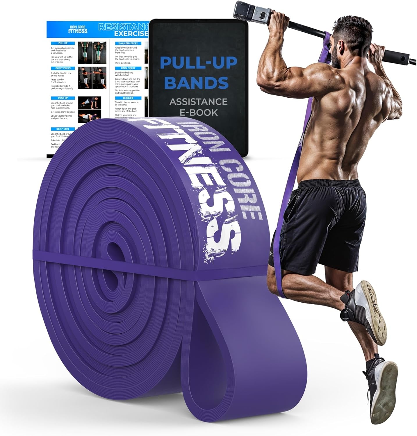 Assistance Resistance Bands for Pull-Up Training - Long Loop Power Bands for Strength and Flexibility - Includes Ebooks and Workout Chart for Home and Gym Use